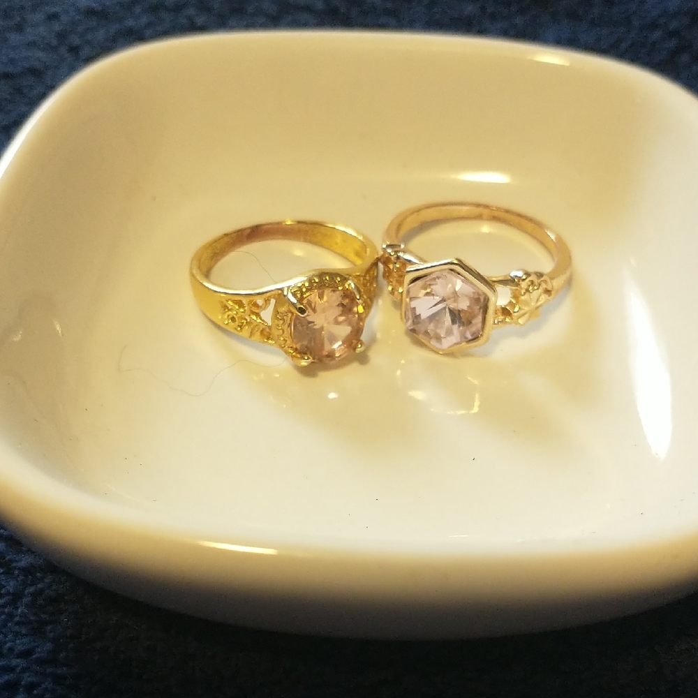 Goldtone Rings with Pink and Citrine colored Crystal Stones